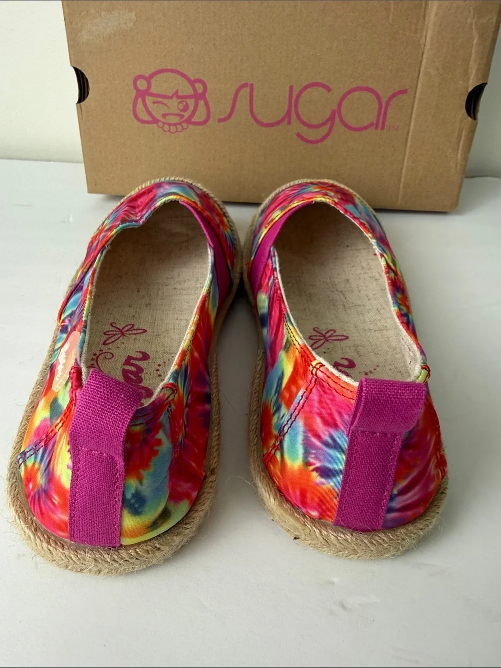 NIB Sugar Tie-Dye Espadrille Platform Flats - Pink Multicolor 8 Medium
